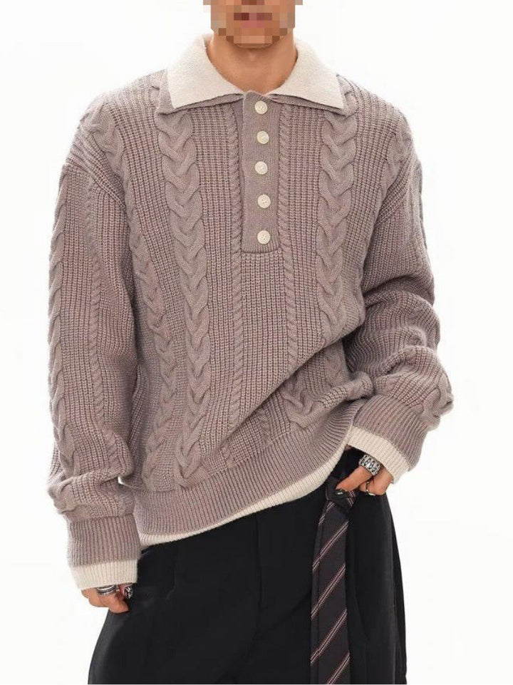 Herren Modischer Grobstrickpullover mit Polokragen Drune