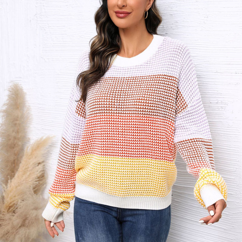 Drune | Pullover - Damen Frühling Farbstreifen Strickpullover