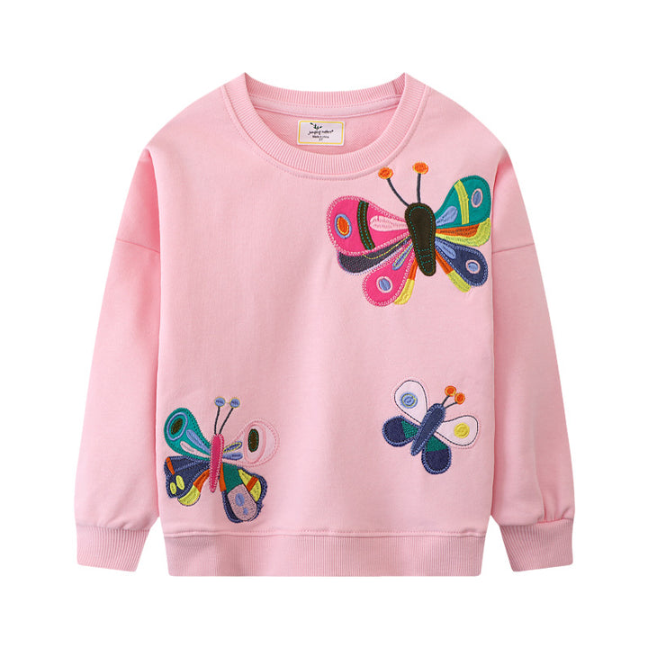 Mädchen Sweatshirt mit bunten Schmetterlings-Stickereien Drune