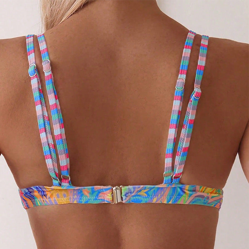Damen Triangel-Bikinioberteil mit floralem Muster und kontrastierenden Trägern Drune