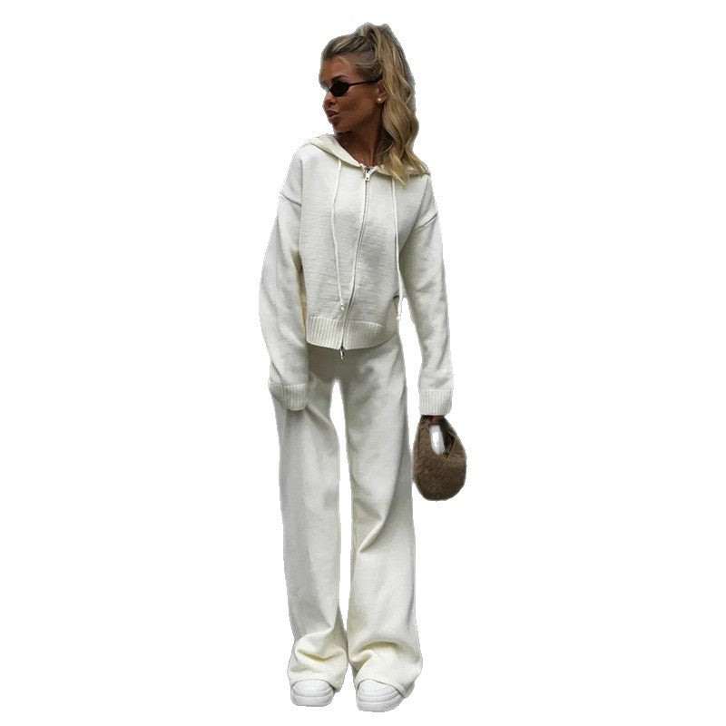 Damen kuschelige Sweater-Hose-Kombination mit weichem Material und Hoodie Drune