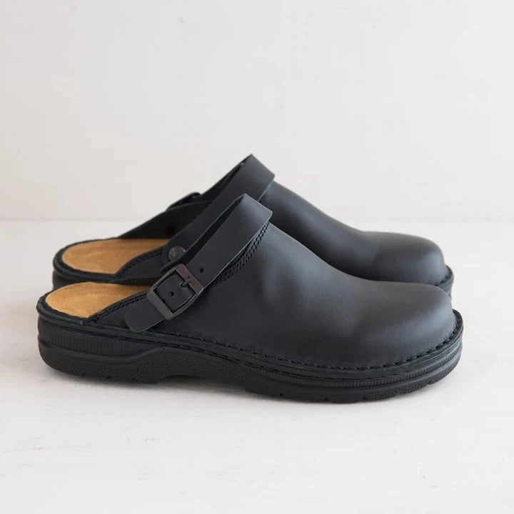 Herren Geschlossene Leder-Clogs mit verstellbarem Riemen und gepolstertem Fußbett Drune