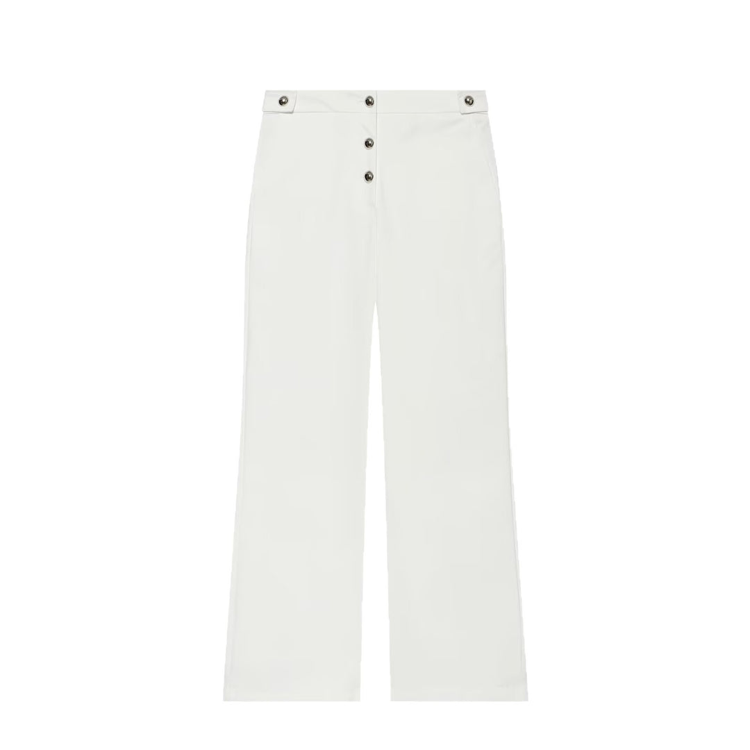 Damen Hochgeschnittene weite Hose mit sichtbarer Knopfleiste und Bundriegel Drune
