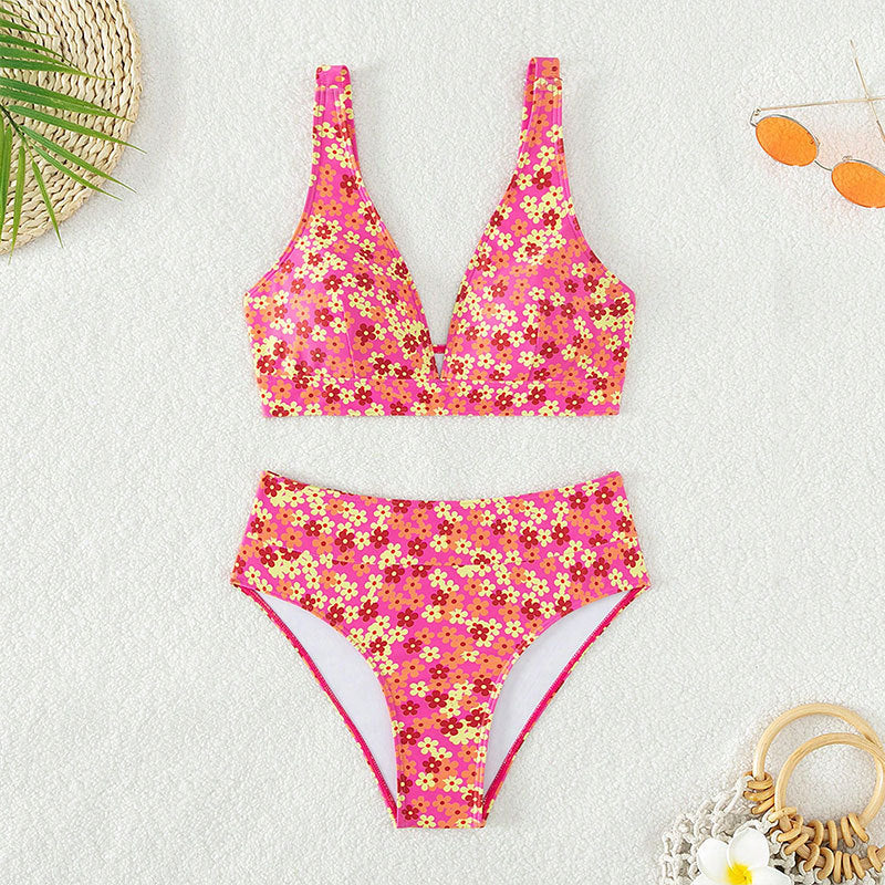 Damen Hochgeschnittener Bikini mit floralem Muster Drune