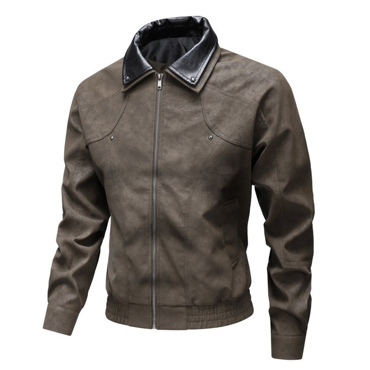 Herren Vintage-inspirierte Kunstleder-Blousonjacke mit kontrastkragen Drune