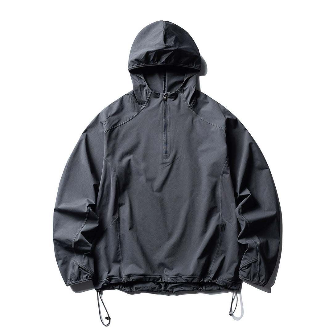 Unisex Atmungsaktiver Half-Zip-Kapuzenanorak mit Tunnelzugsaum und Flatlock‑Nähten Drune