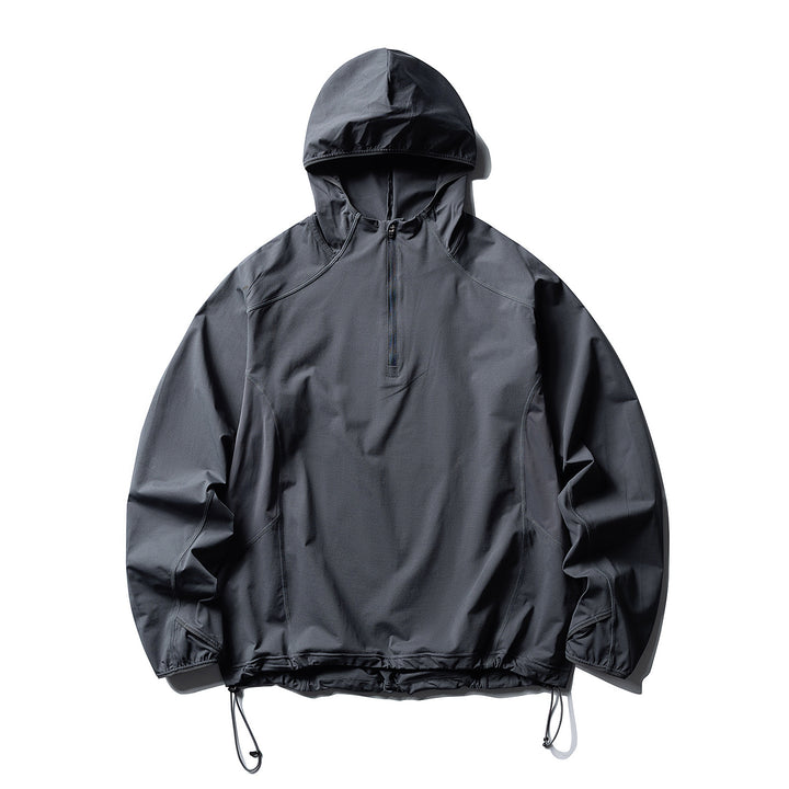 Unisex Atmungsaktiver Half-Zip-Kapuzenanorak mit Tunnelzugsaum und Flatlock‑Nähten Drune