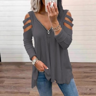 Damen Strickpullover mit modischen Cut-Out-Ärmeln Drune