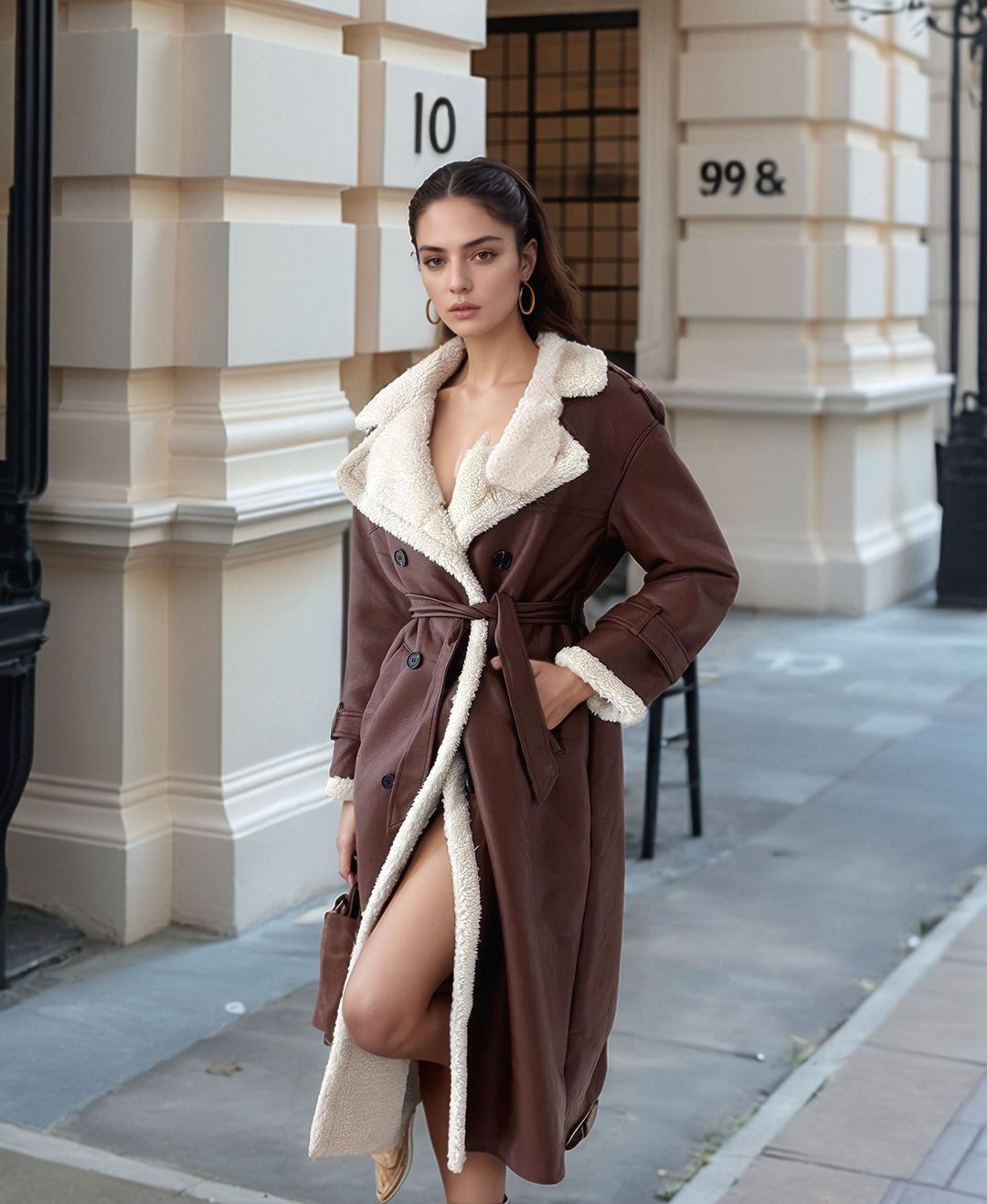 Damen eleganter Übergangs-Mantel mit Teddyfutter und doppelter Knopfleiste Drune