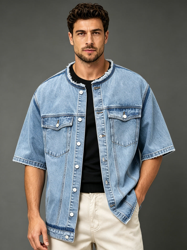 Herren Modische Denimjacke mit Kurzarm