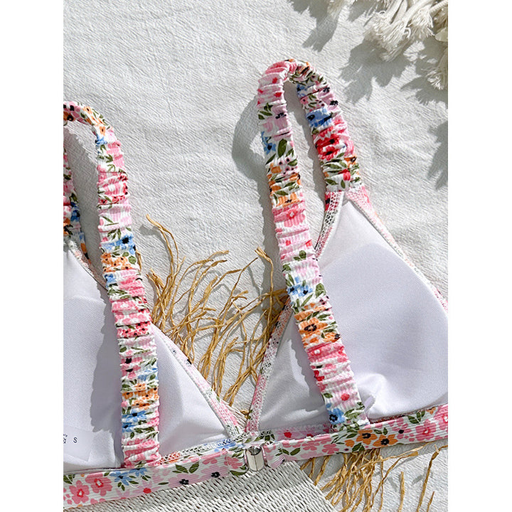 Damen Triangel-Bikini mit floralem Muster und breiten Trägern Drune