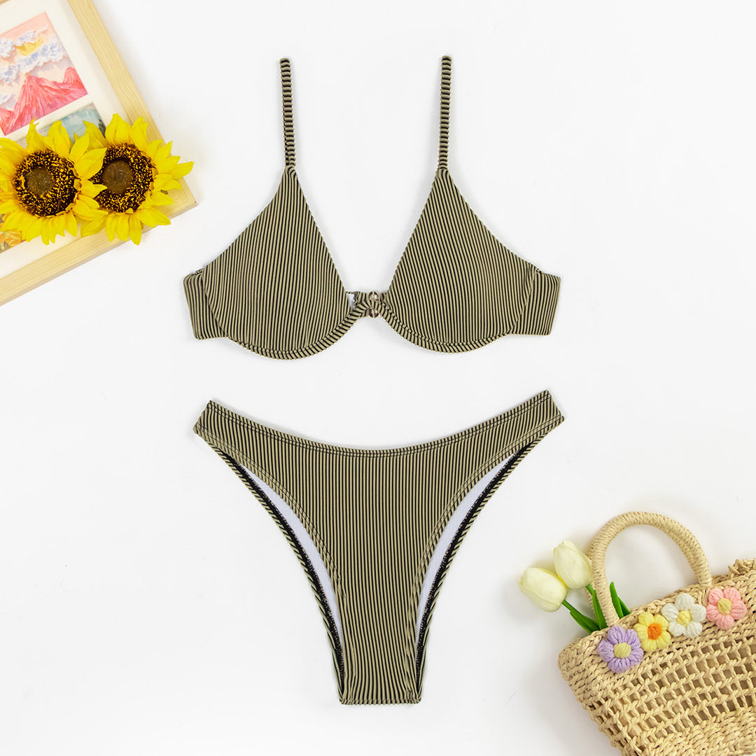 Damen Hoch geschnittener Bikini mit eleganten Rippendetails Drune