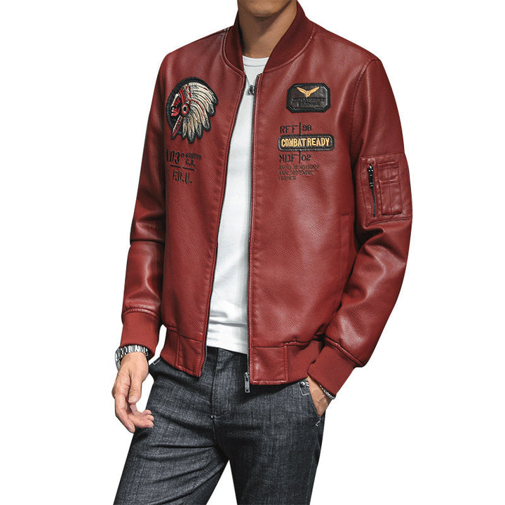 Herren Stylische Lederbomberjacke Drune