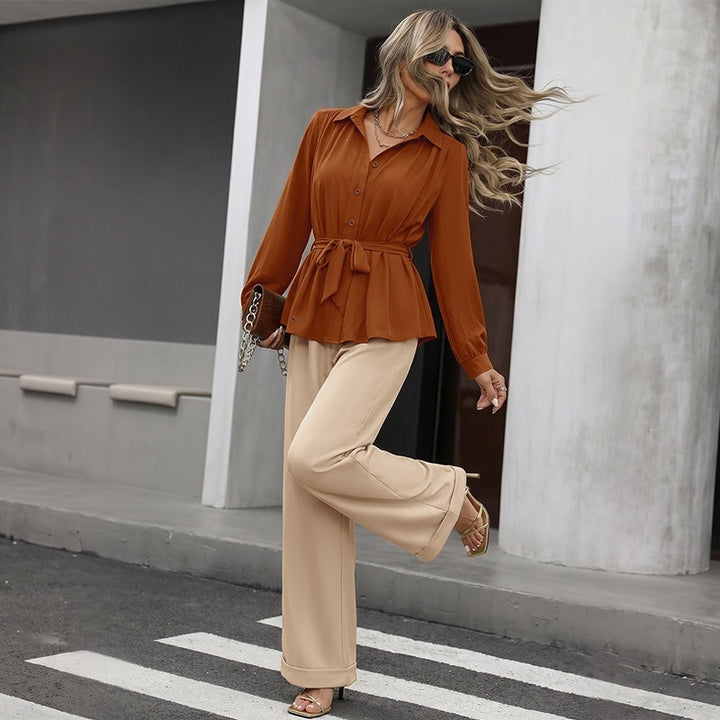 Damen Blusenset mit Taillengürtel und lässiger Passform Drune