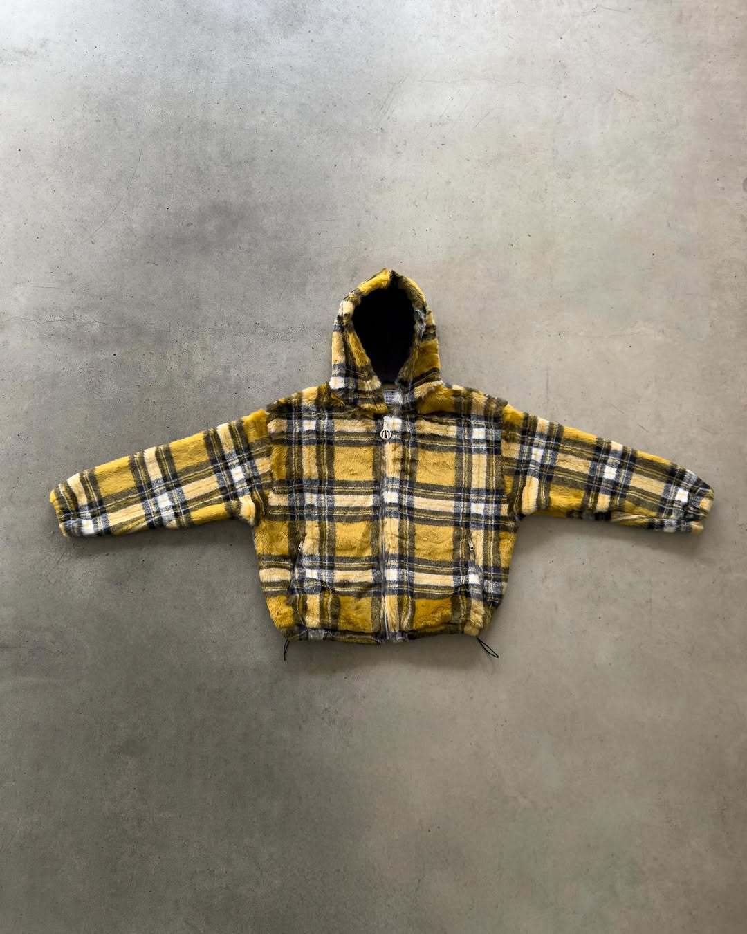 Unisex nan gefütterte Plaid-Fleece-Bomberjacke mit Kapuze Kordelzug und Reißverschlusstaschen Drune