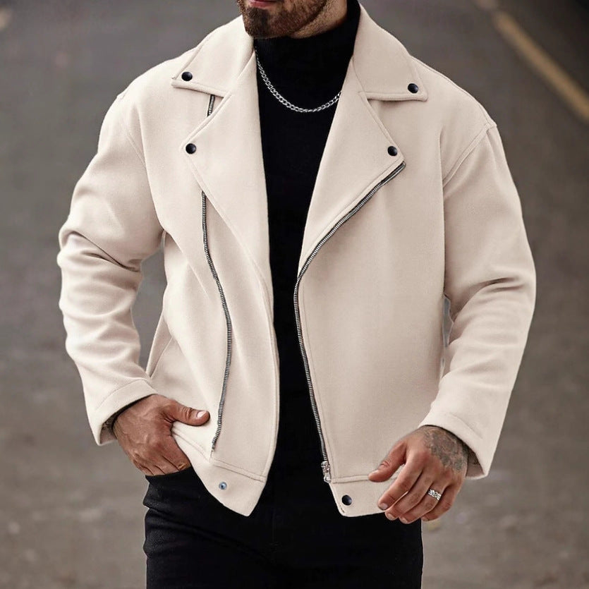 Herren Oversized Bikerjacke aus Wollmix mit asymmetrischem Reißverschluss und Druckknopf-Details Drune