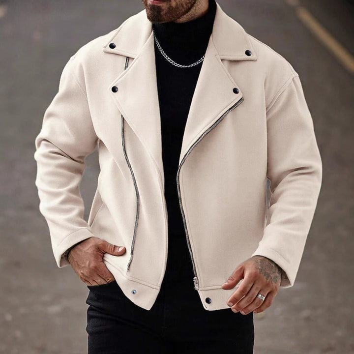 Herren Oversized Bikerjacke aus Wollmix mit asymmetrischem Reißverschluss und Druckknopf-Details Drune