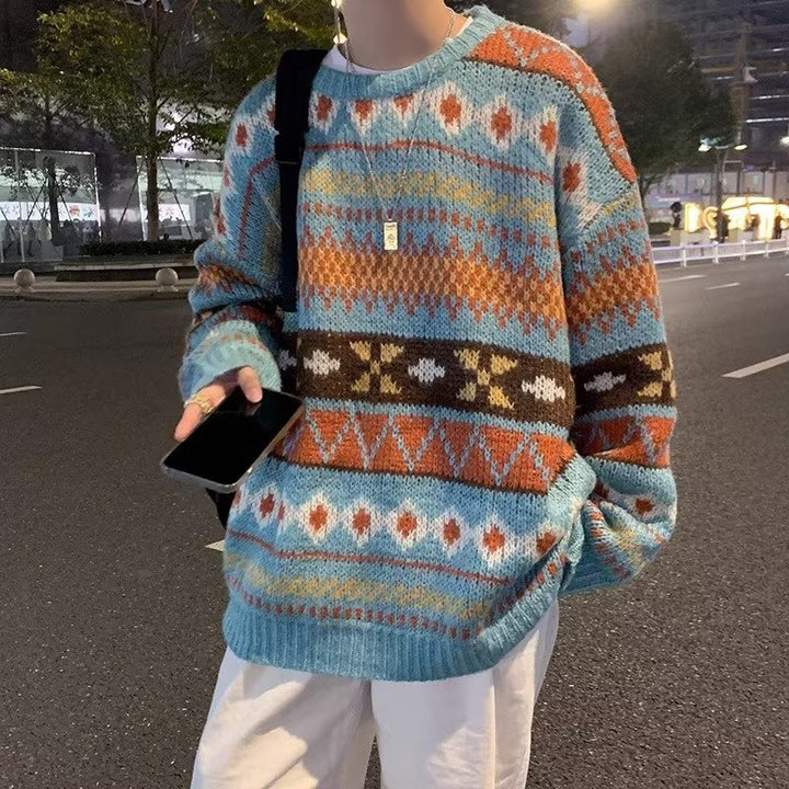 Damen Gemütlicher Grobstrickpullover mit grafischem Muster Drune