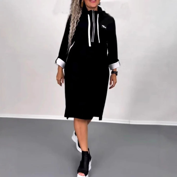 Damen nan Hoodie-Midikleid mit Kapuze, Kordelzug und krempelbaren Manschetten Drune