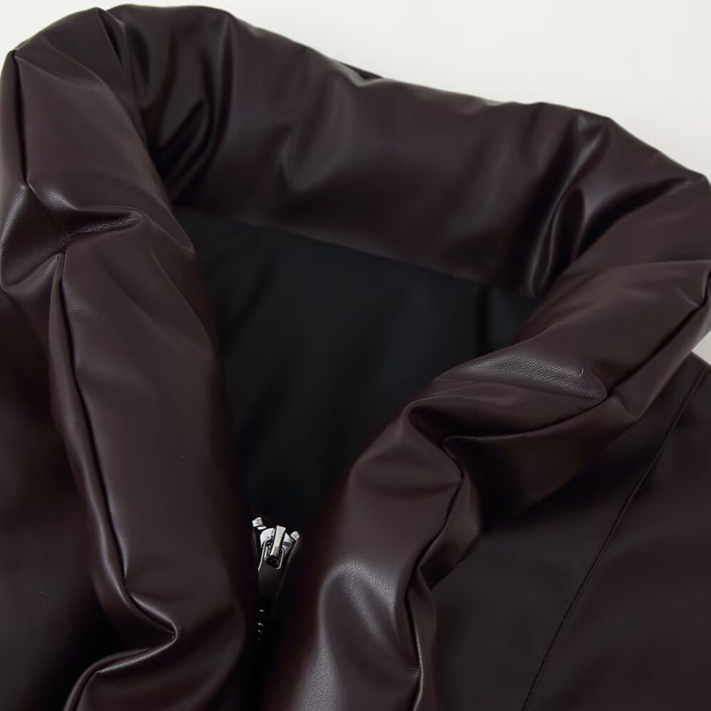 Damen modische cropped Jacke mit voluminösem Stehkragen Drune