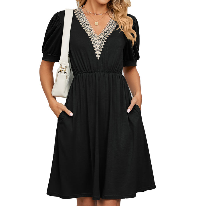 Damen Midikleid mit elegantem V-Ausschnitt und Rüschendetails Drune