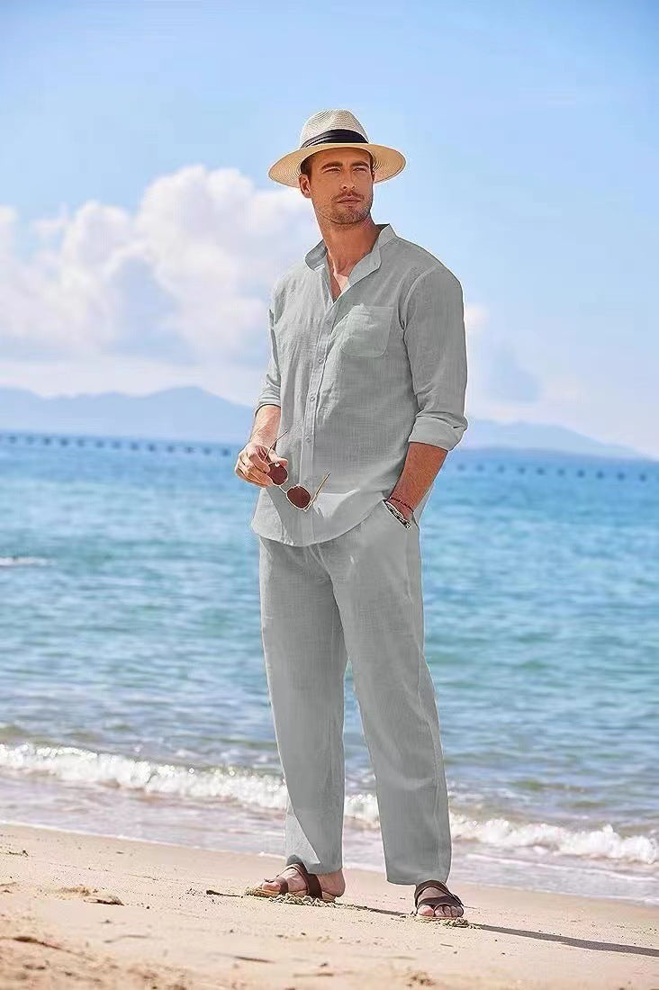 Herren elegantes Langarmhemd mit bequemer Hose Drune
