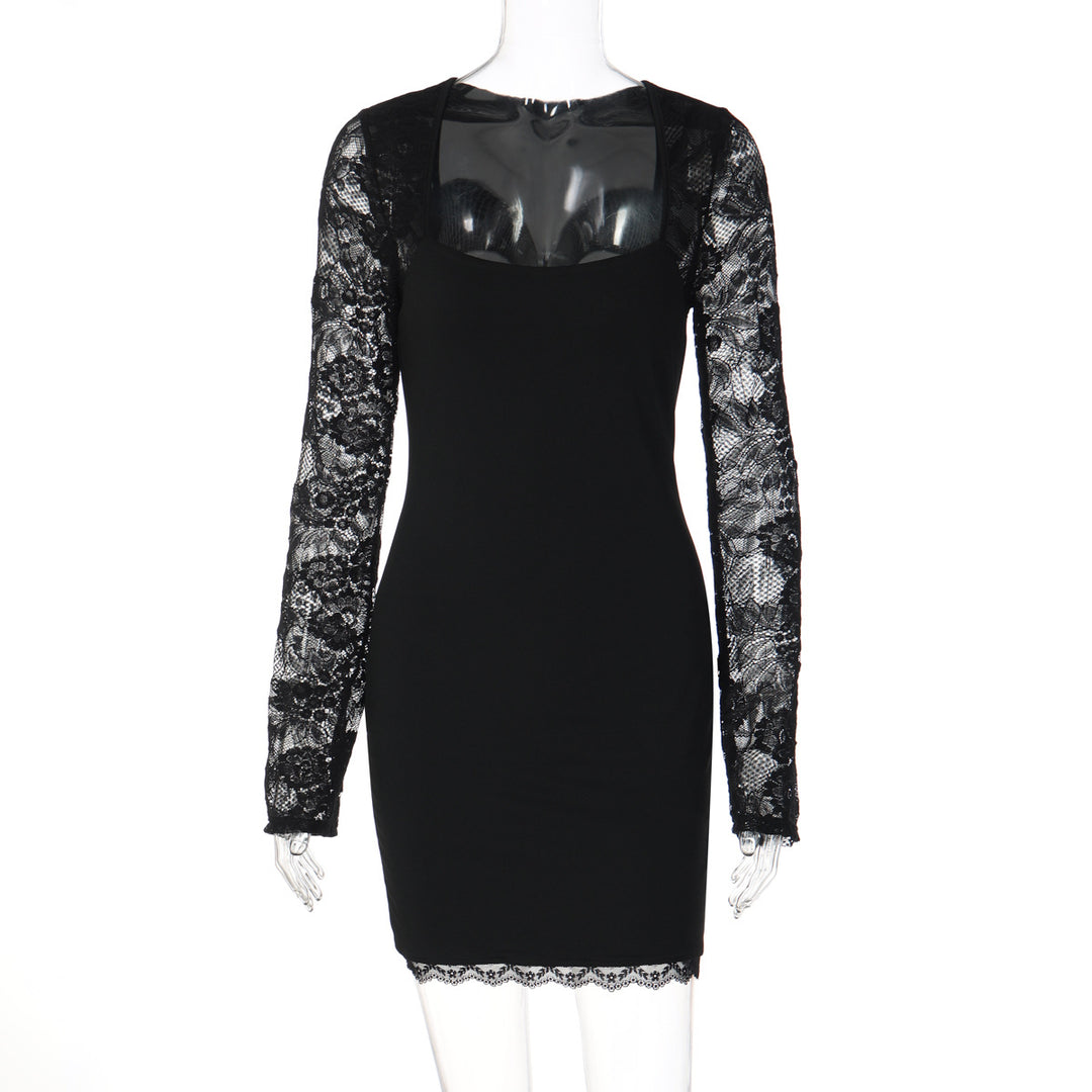 Damen Elegantes Kleid mit Spitzenärmeln und transparentem Dekolleté Drune