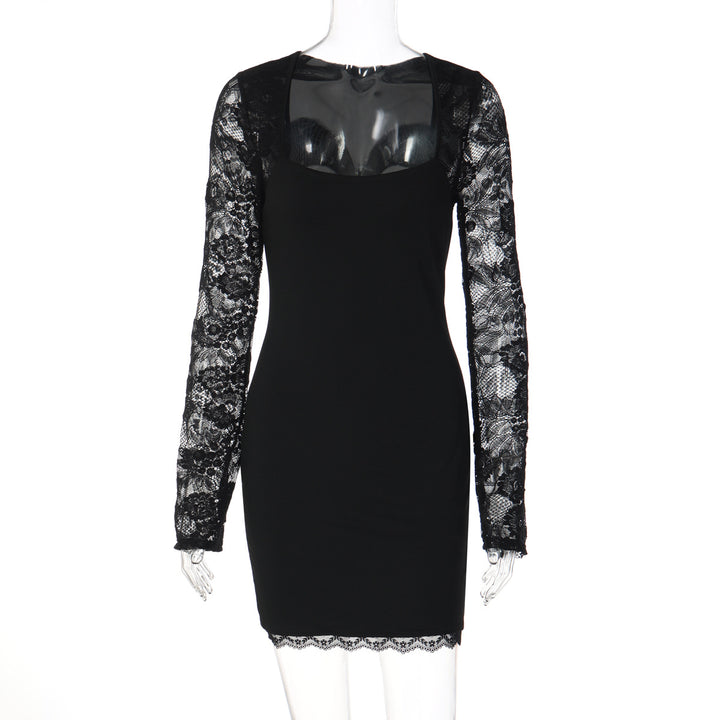 Damen Elegantes Kleid mit Spitzenärmeln und transparentem Dekolleté Drune