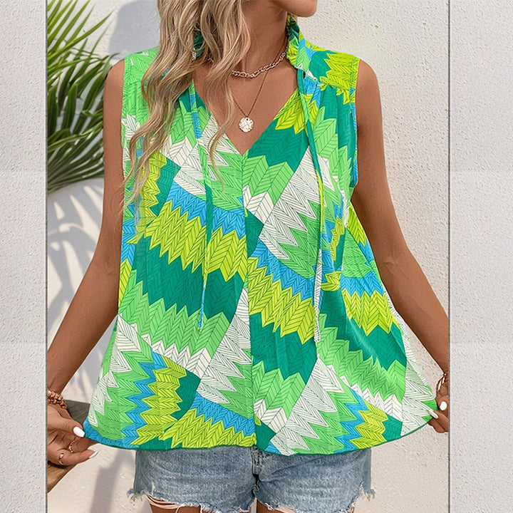 Damen ärmelloses Blusenshirt mit modernem Knotendesign und lebhaftem Muster Drune