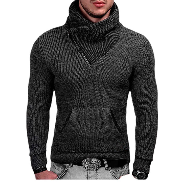 Herren modischer Pullover mit breitem Kragen und innovativer Zip-Detail Drune