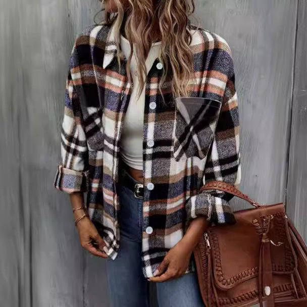 Drune | Damen Karierte Shirtjacke Casual Stil