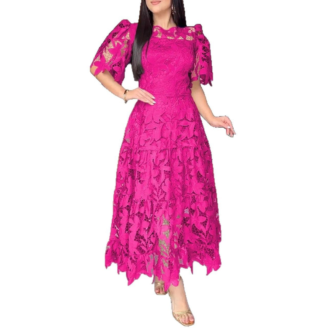Damen nan Maxikleid aus floraler Guipure-Spitze mit taillierter Passform und Stufensaum Drune
