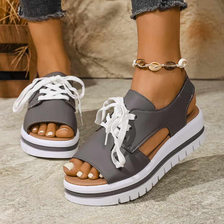 Damen Sneaker-Sandaletten mit offener Zehe und praktischen Schnürsenkeln Drune