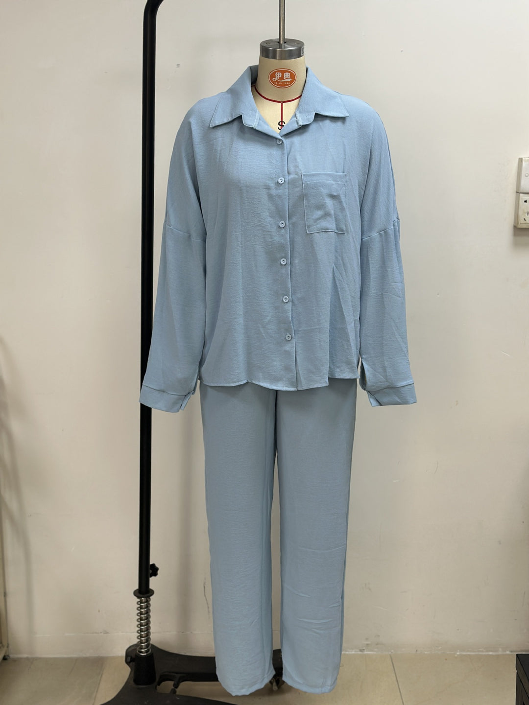 Damen Zweiteiliges Lounge-Set Oversize-Bluse mit Brusttasche und weiter Palazzo-Hose Drune