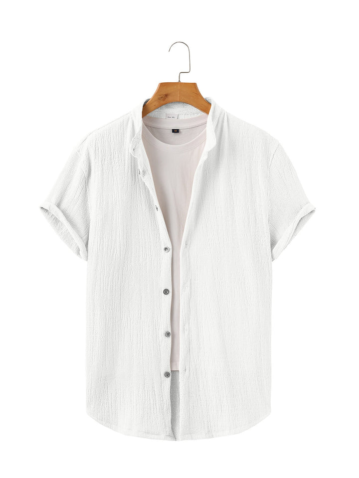 Herren nan leichtes Knitterstruktur-Überhemd mit umgeschlagenen Ärmeln entspannter Overshirt-Silhouette Drune