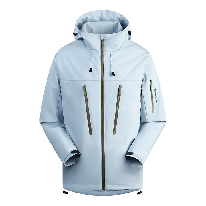 Herren Dreilagige atmungsaktive Hardshell-Outdoorjacke mit Kapuze und verschweißten Nähten Drune