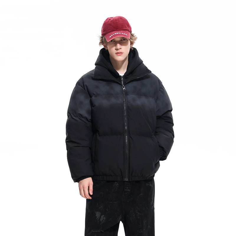 Herren Gefütterte Oversize-Steppjacke mit abnehmbarem Kapuzen‑Einsatz und Farbverlauf Drune