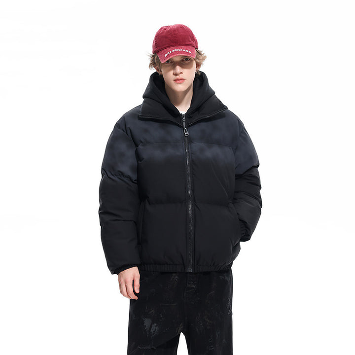 Herren Gefütterte Oversize-Steppjacke mit abnehmbarem Kapuzen‑Einsatz und Farbverlauf Drune