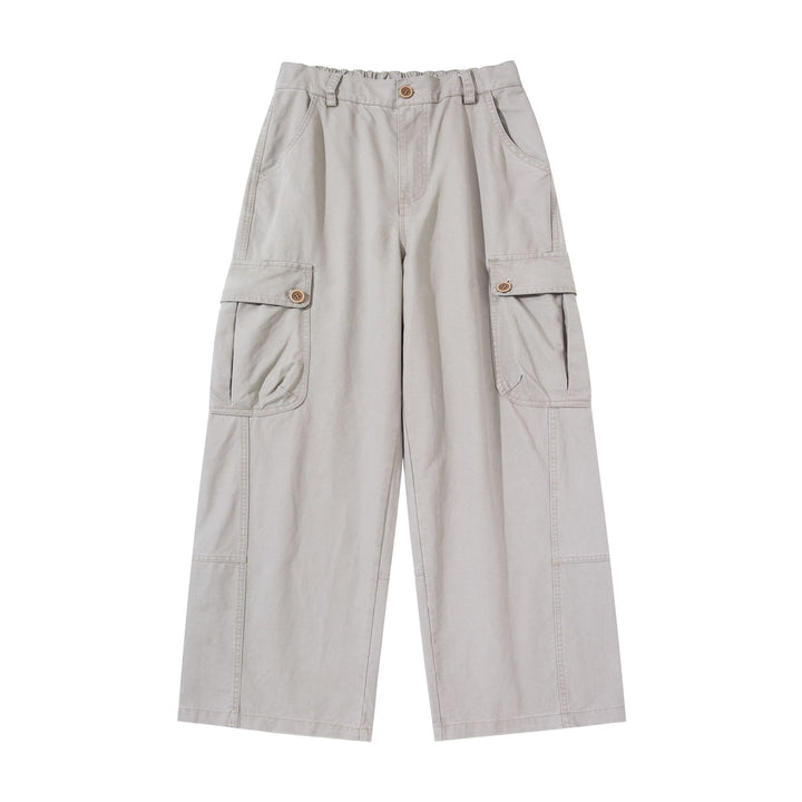 Damen hochgeschnittene Cargo‑Hose mit weitem Bein und Klappentaschen Drune