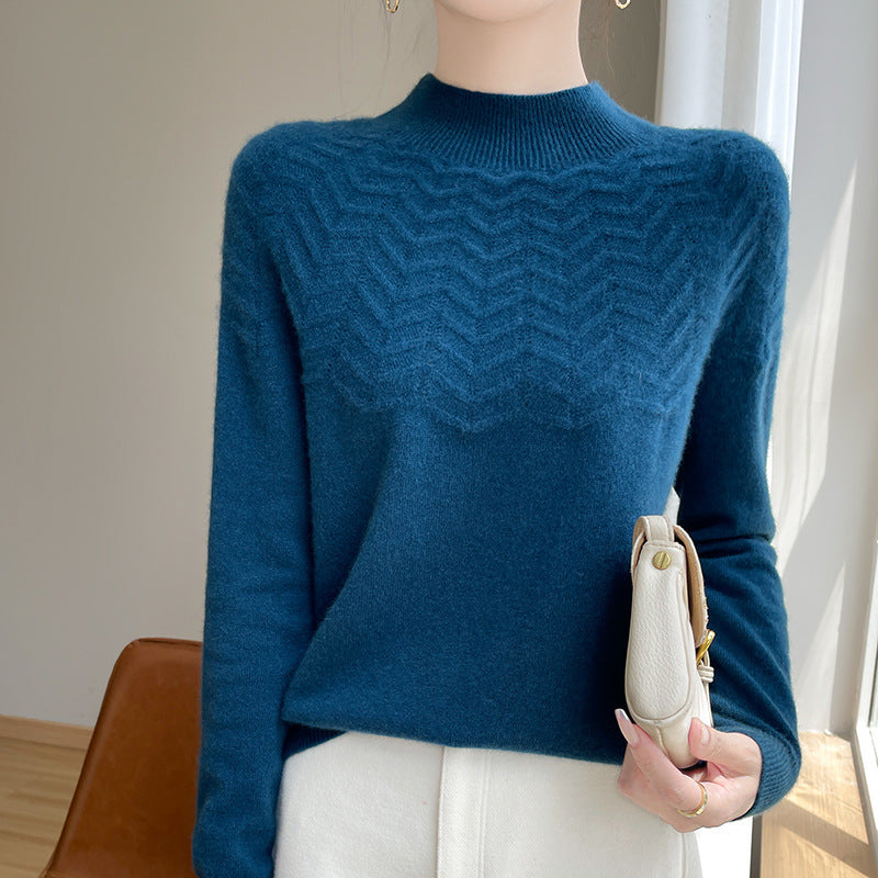 Damen Weicher Feinstrick-Mockneckpullover mit Chevron-Ajour und Kaschmirlook Drune