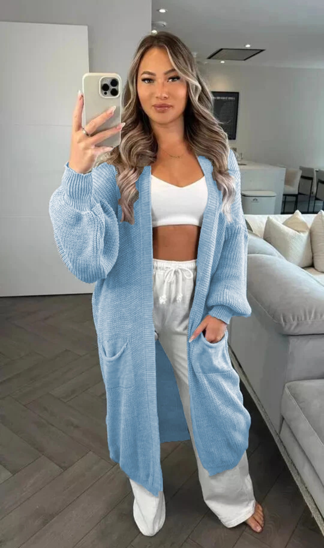Damen Großer Strickcardigan mit offenem Schnitt und praktischen Taschen Drune