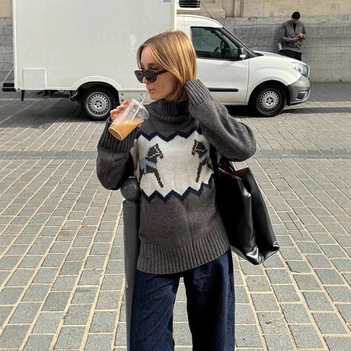Damen Oversize-Rollkragenpullover mit Norweger-Intarsien und gerippten Bündchen Drune