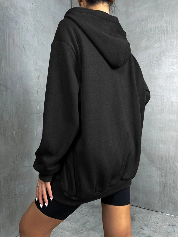 Damen nan oversized Zip-Hoodie mit verlängertem Saum weichem Fleece-Innenfutter und Kängurutaschen Drune