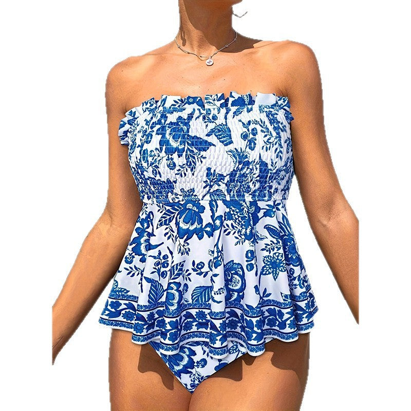 Damen Einteiler Badeanzug mit floralen Rüschendetails Drune