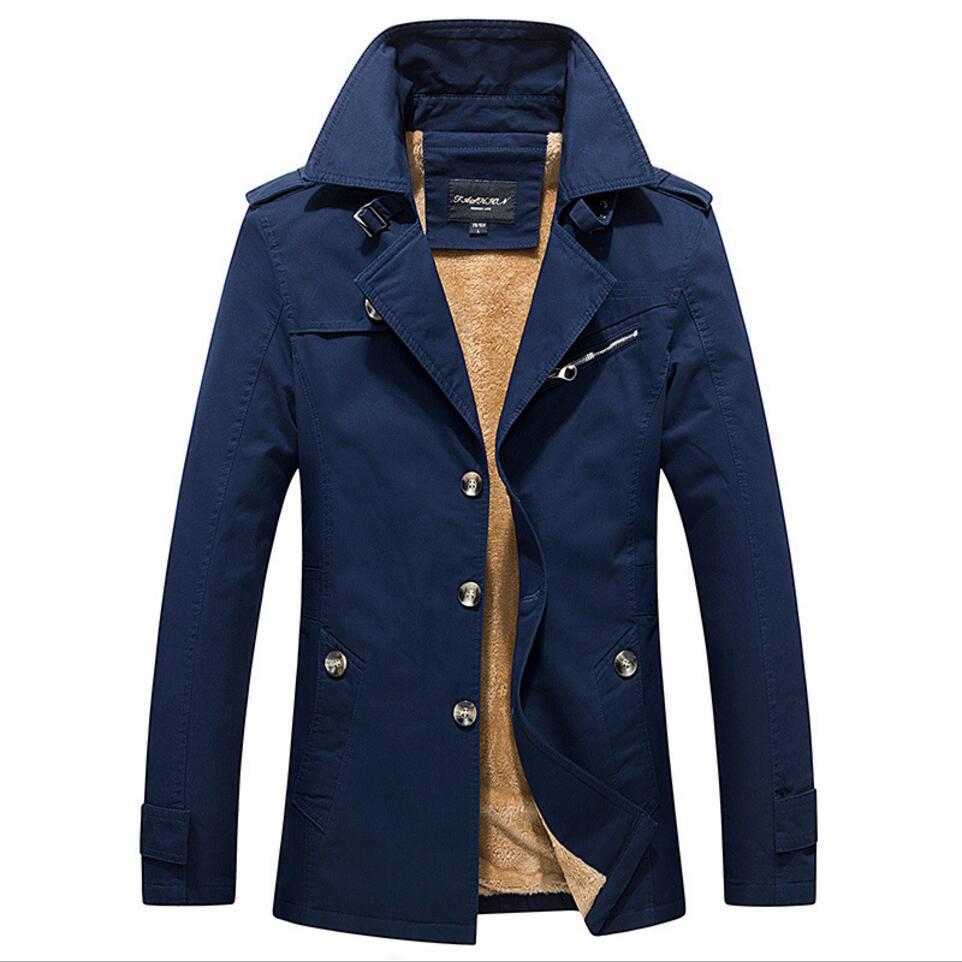 Herren Trenchcoat mit wärmender Teddyfutter-Innenlage und hochschließendem Stehkragen Drune