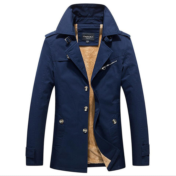 Herren Trenchcoat mit wärmender Teddyfutter-Innenlage und hochschließendem Stehkragen Drune