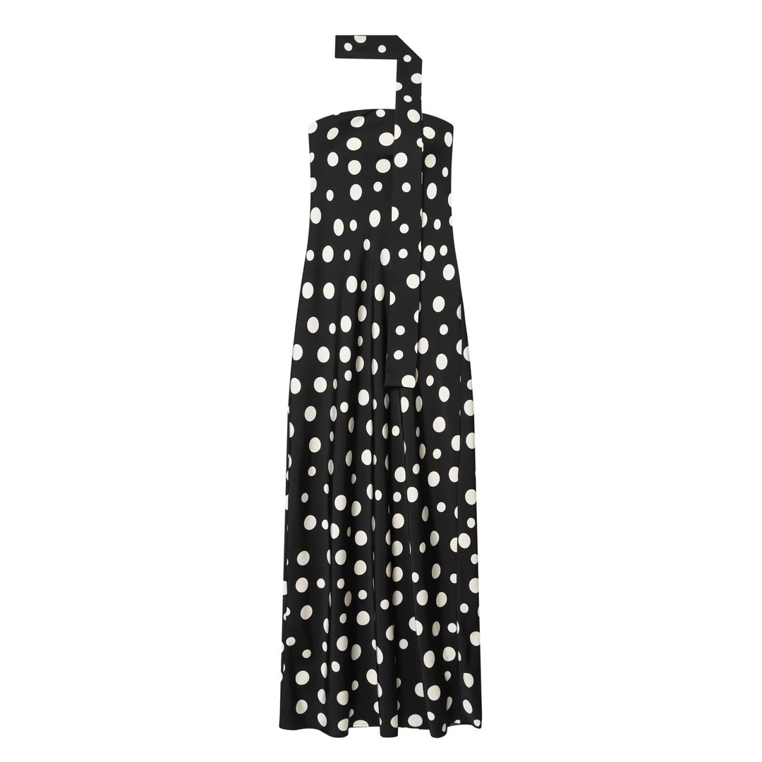 Damen Maxikleid mit asymmetrischem Trägerdesign und modernem Punkte-Muster Drune