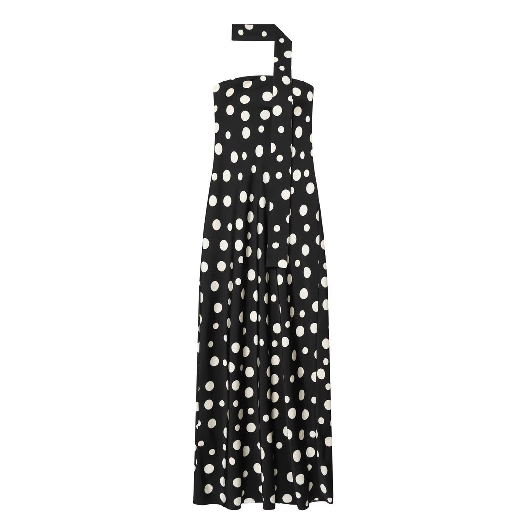 Damen Maxikleid mit asymmetrischem Trägerdesign und modernem Punkte-Muster Drune