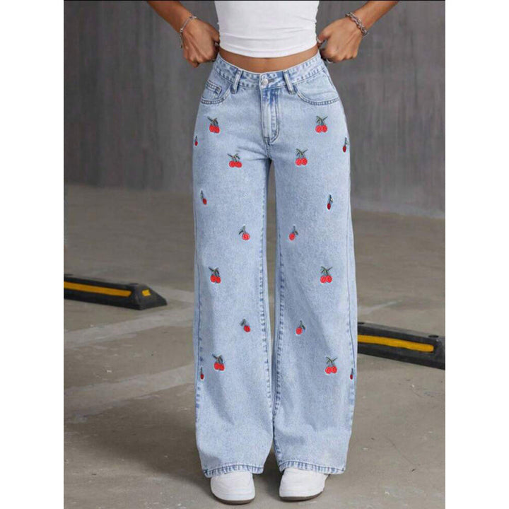 Damen Weit geschnittene Jeans im fruchtigem Stickdesign Drune