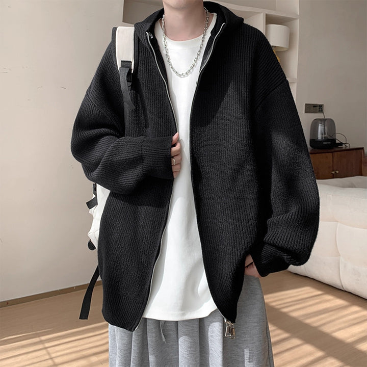Herren Modische Strickjacke mit Kapuze und Reißverschluss Drune